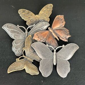 Vintage 80s K&T Multi Butterfly Brooch Tri Color Copper Brass Pewter 3D 2.75"